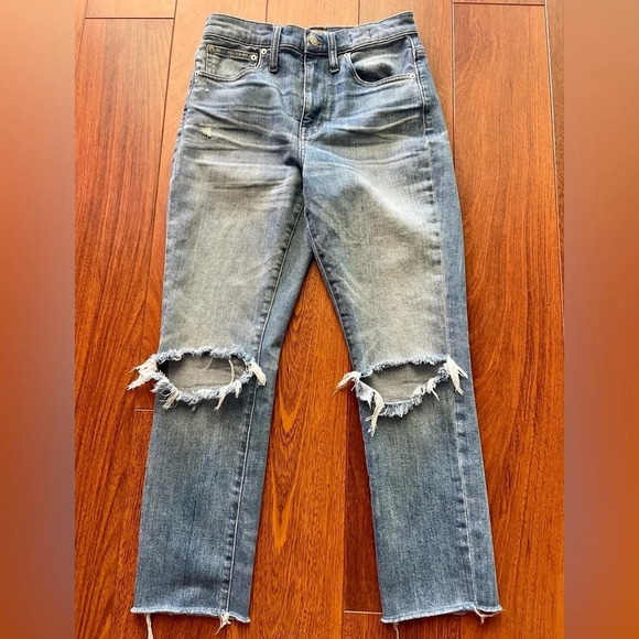 Madewell The High-Rise Slim Crop Boyiean: Knee-Rip Edition blue size 25 - Picture 2 of 16